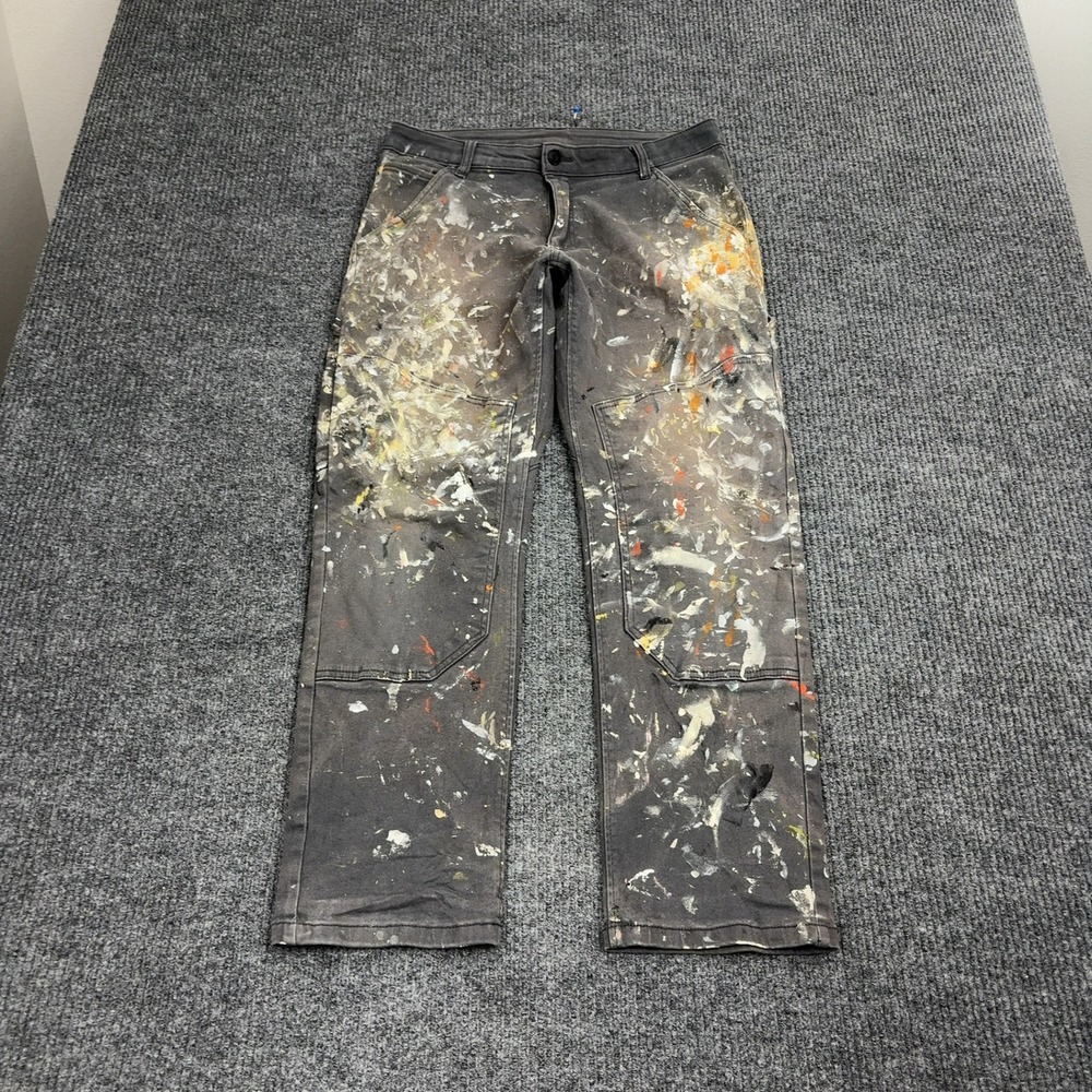 CAT Pants Mens 32x30 Grey Cotton Painter Splatter Double Knee Utility Workwear